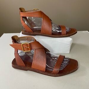 Chloe Tan Brown Leather Flats Sandals Size 8